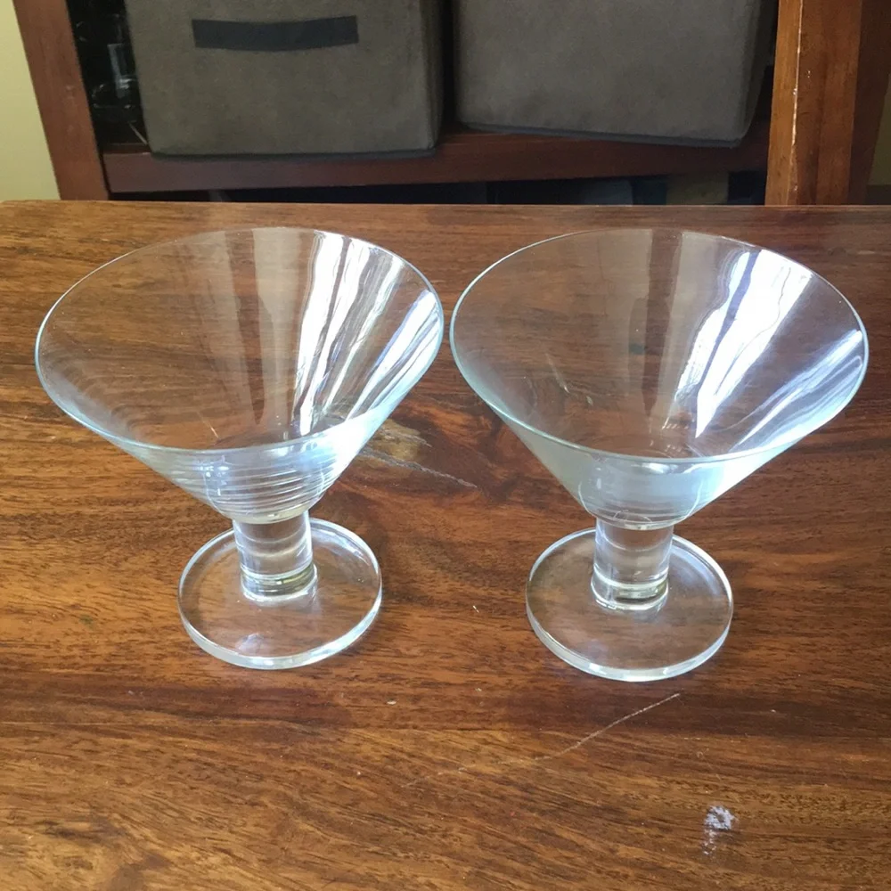 2 Crate & Barrel VIVA CLEAR Thick Stem Blown Martini Glasses (Set of 2)